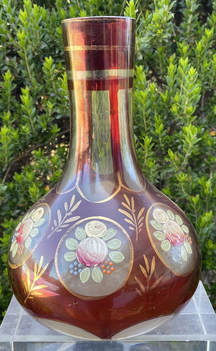 Bouteille en verre peint du Moyen-Orient, XXe siècle