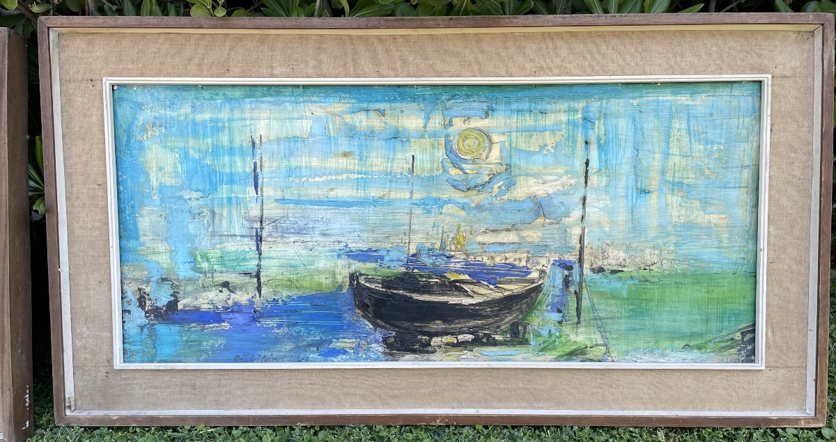 Pair Of Paintings By The Greek Artist Antonis Ninos, 20th Century-photo-2