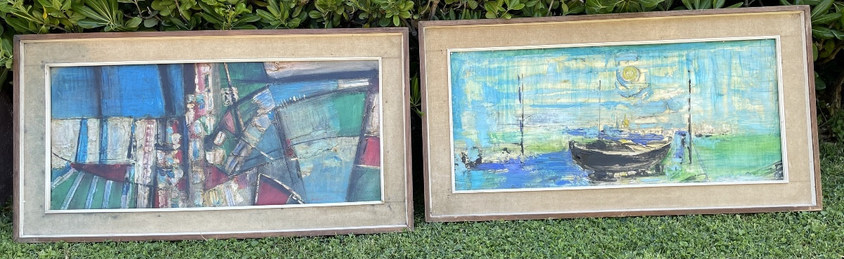Pair Of Paintings By The Greek Artist Antonis Ninos, 20th Century