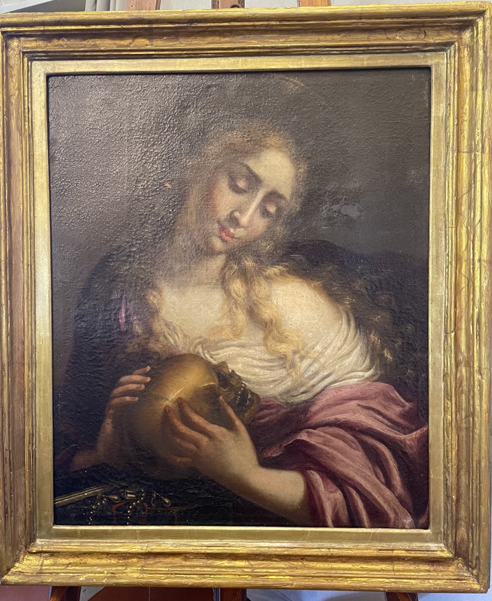 Peinture à l'huile sur toile, Madeleine, XVIIe siècle-photo-2