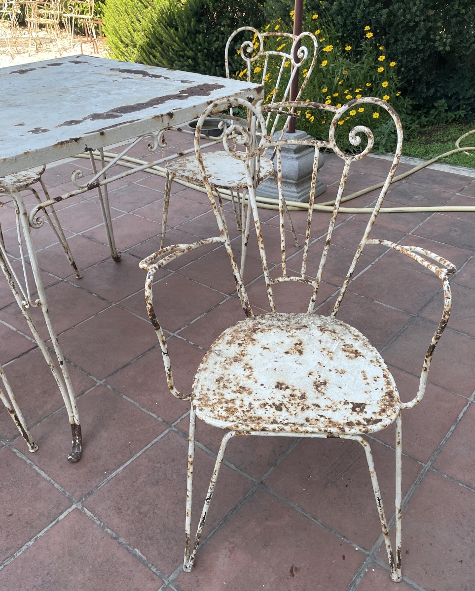 Table et chaises de jardin en fer du XXe siècle-photo-3