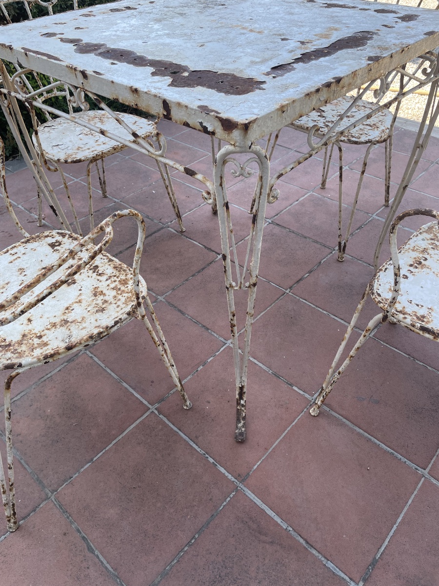Table et chaises de jardin en fer du XXe siècle-photo-4