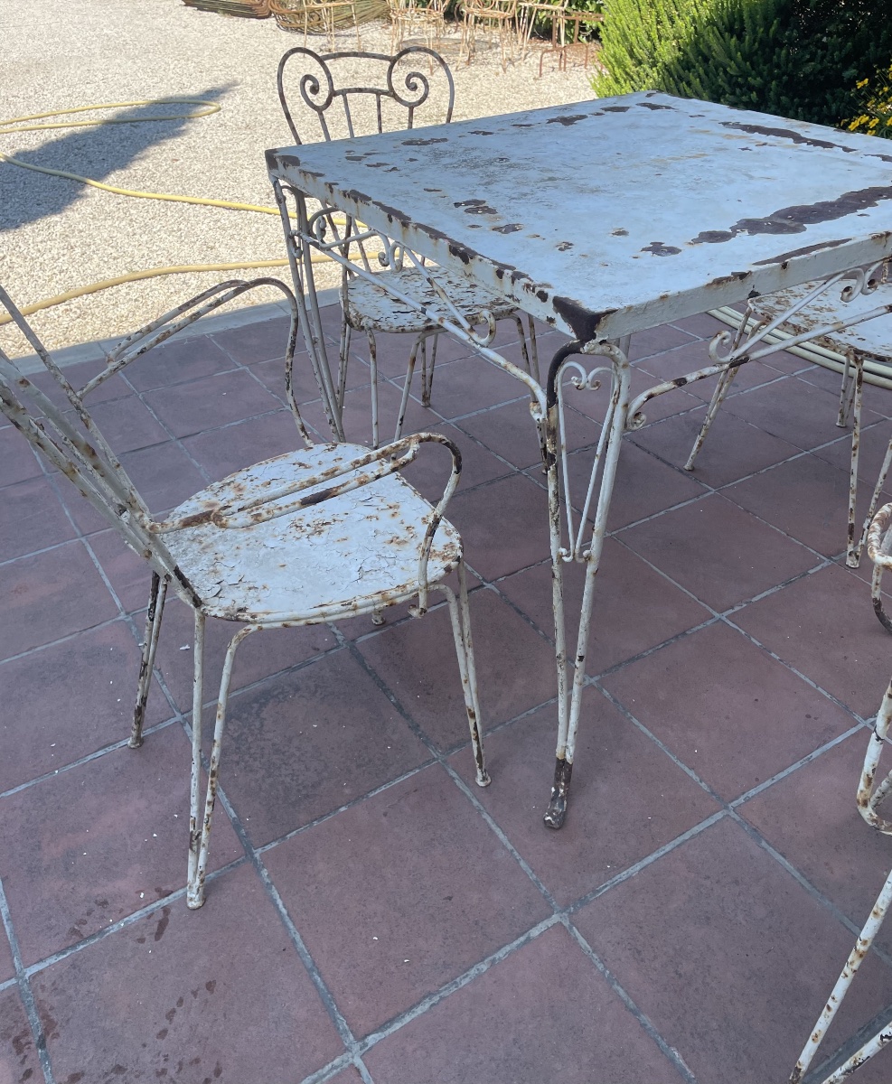 Table et chaises de jardin en fer du XXe siècle-photo-4