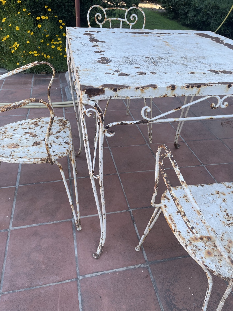 Table et chaises de jardin en fer du XXe siècle-photo-6