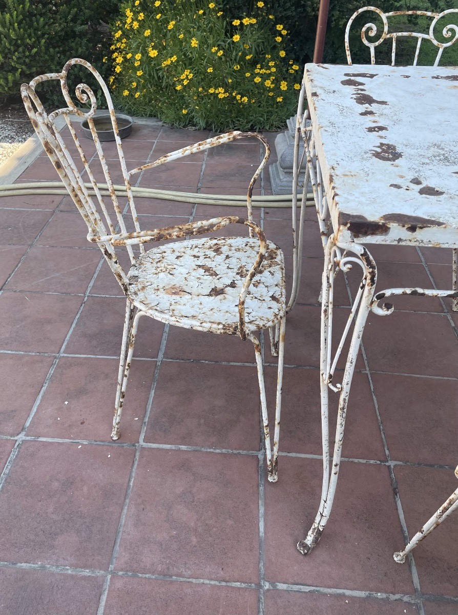 Table et chaises de jardin en fer du XXe siècle-photo-7