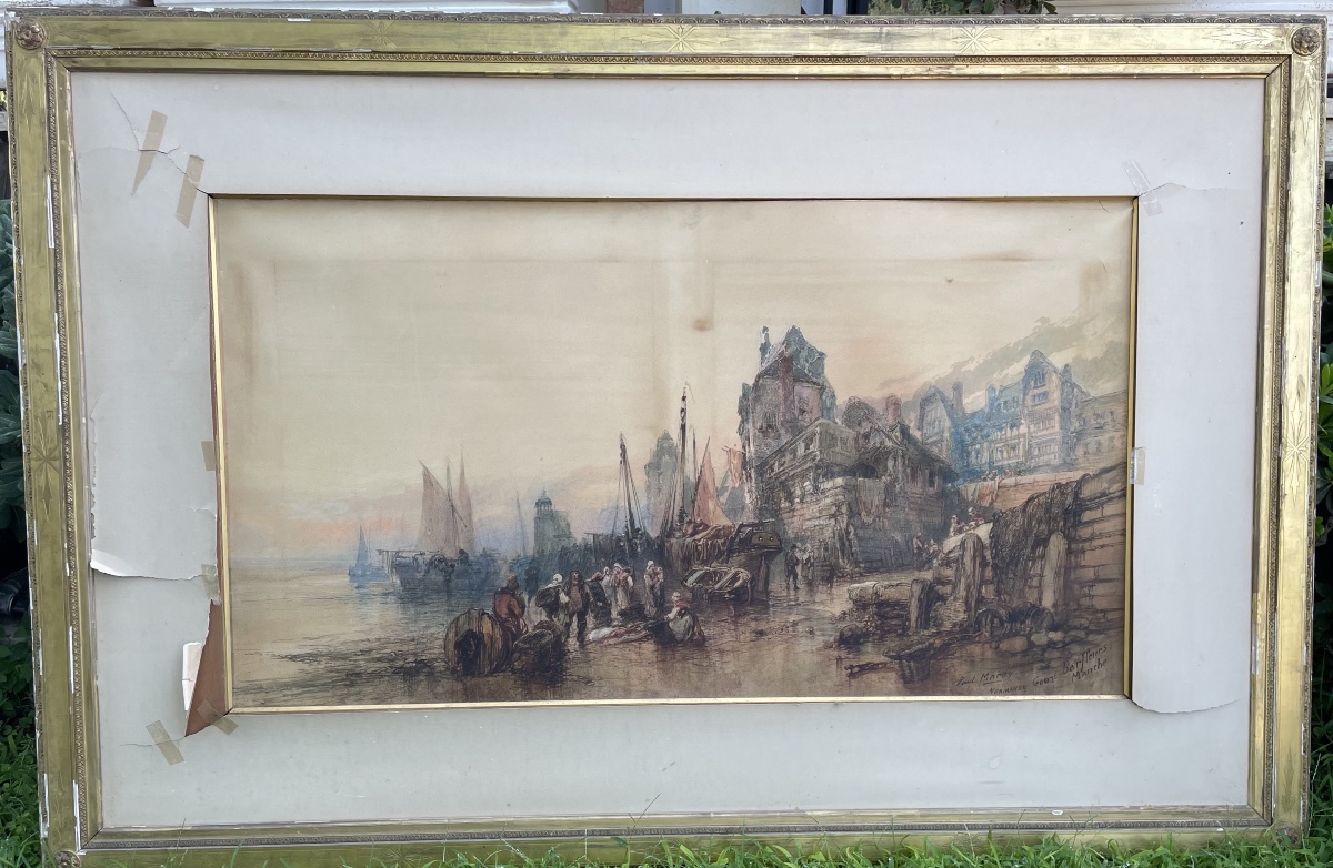 Grande aquarelle de Paul Marny, XIXe siècle-photo-2