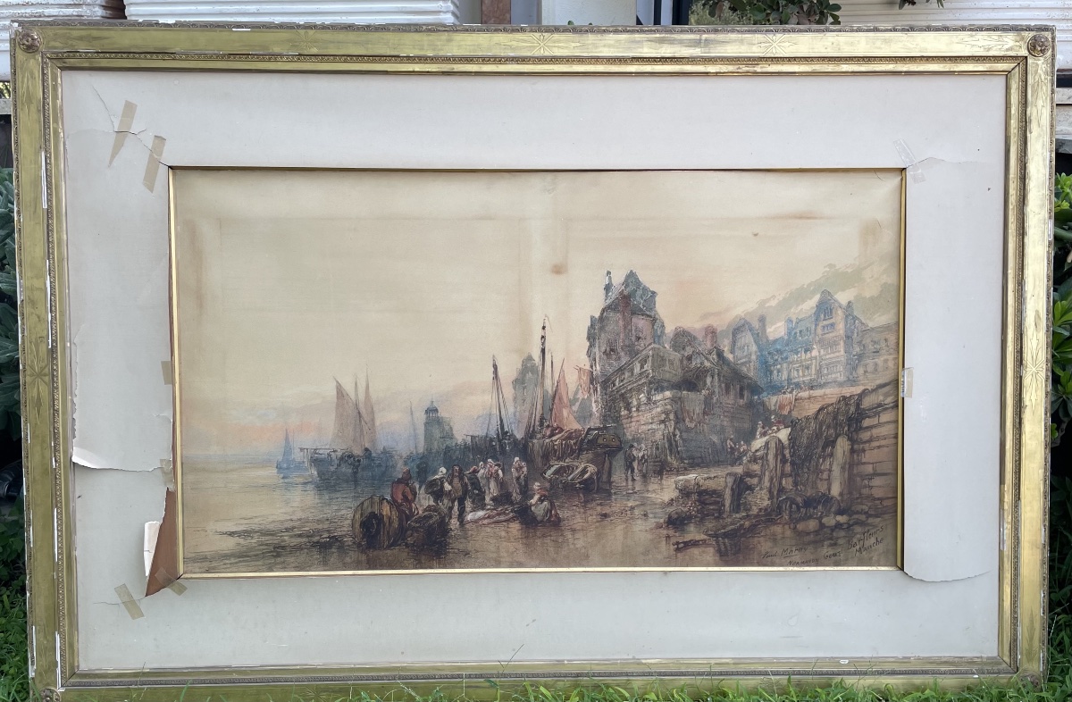 Grande aquarelle de Paul Marny, XIXe siècle