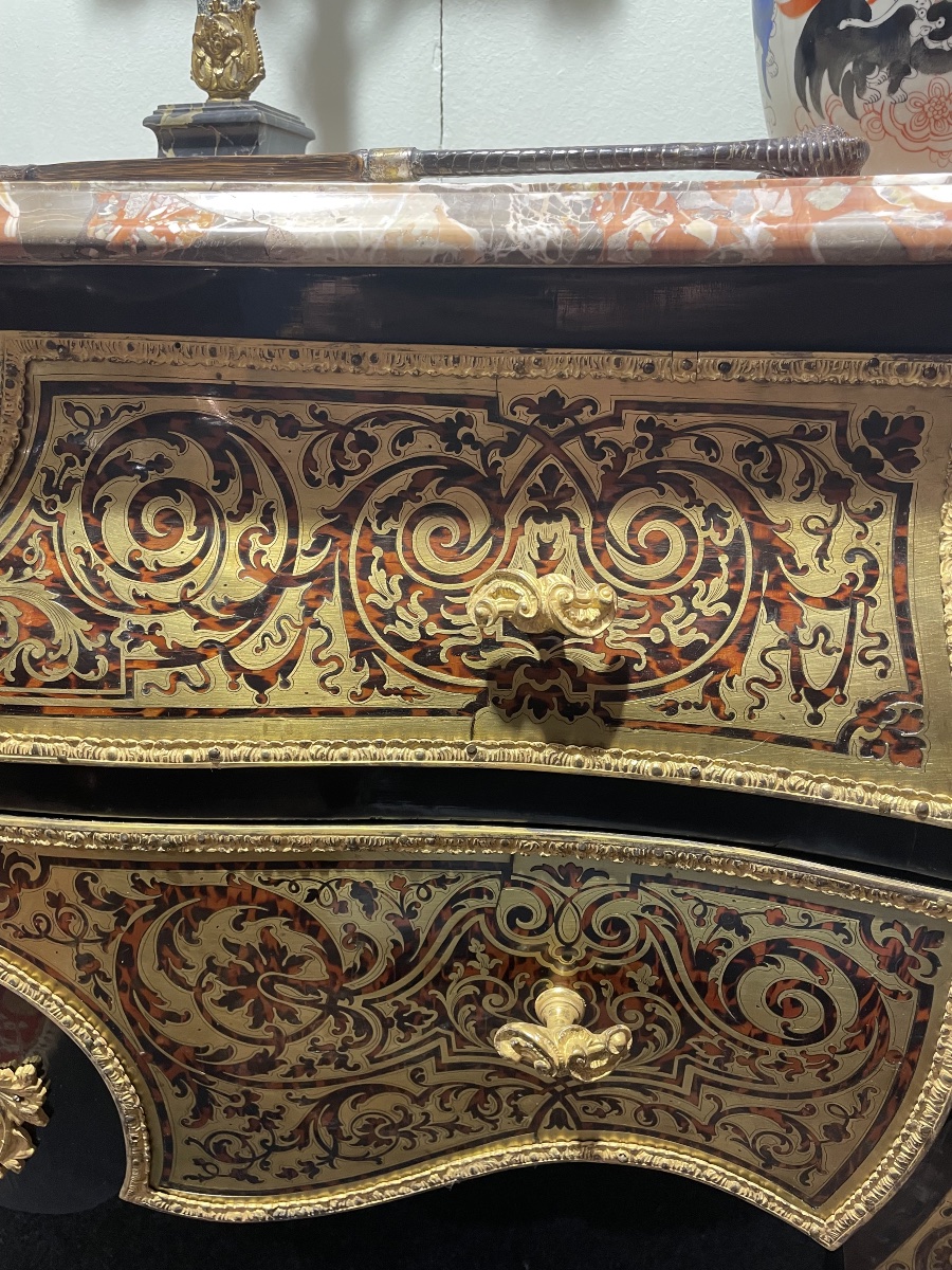 Commode Boulle en bronze et bois teinté, époque Napoléon III-photo-4