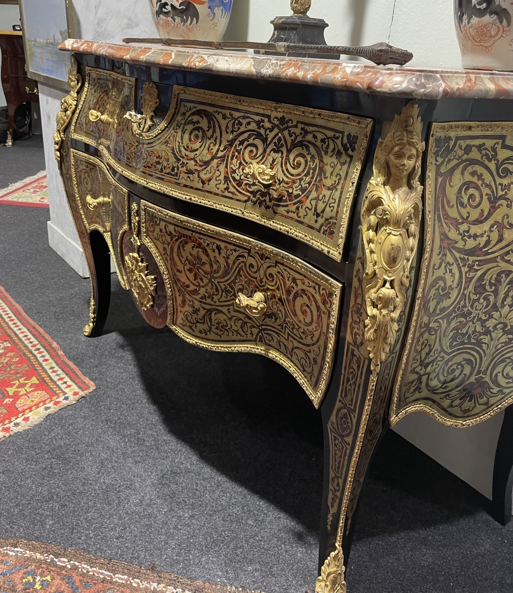 Commode Boulle en bronze et bois teinté, époque Napoléon III-photo-8