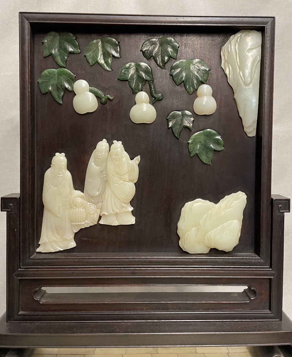 Wooden And Jade Desk Screen For Scholars, China, 20th Century-photo-2
