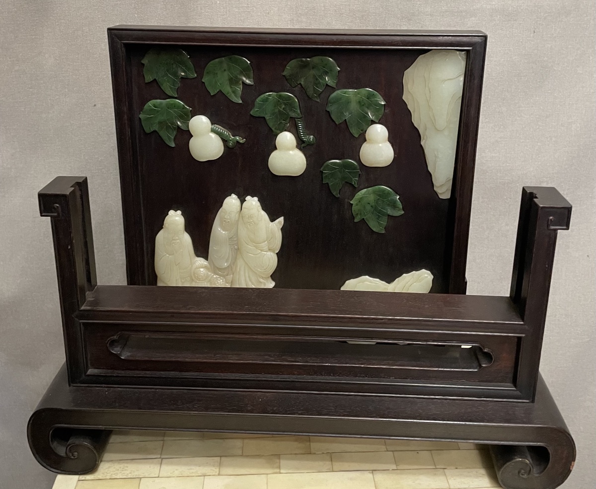Wooden And Jade Desk Screen For Scholars, China, 20th Century-photo-4