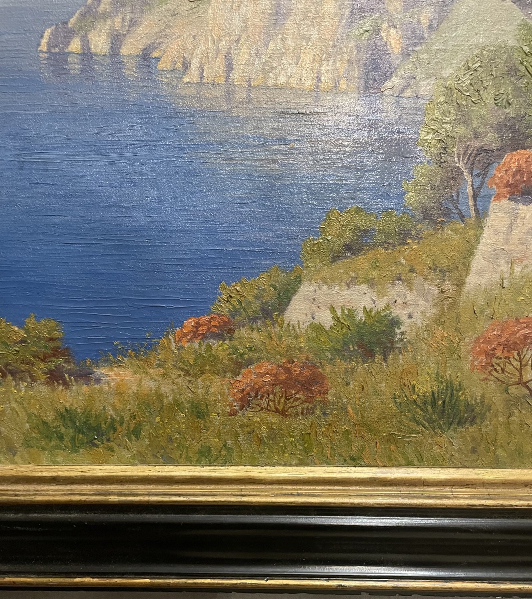 Peinture à l'huile sur toile représentant la côte de Capri, par W. Wellers, XXe siècle.-photo-2
