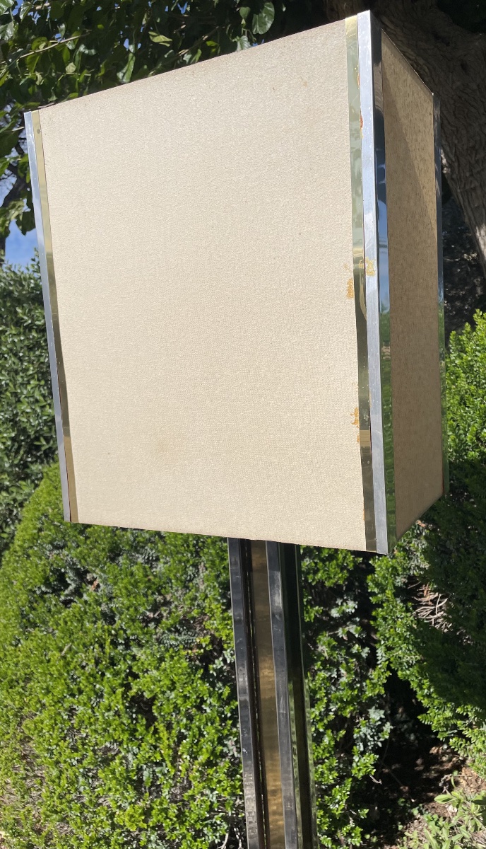 Grand lampadaire en métal chromé et laiton, années 60/70-photo-3