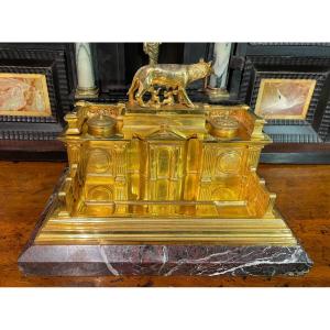 Inkwell In Gilded Bronze Representing The Altar Of The Fatherland Of The 20th Century