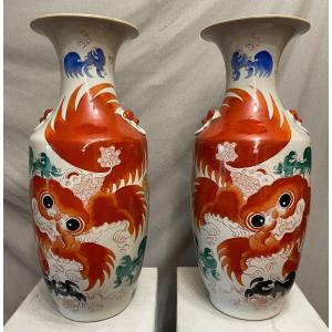 Paire De Vases Balustres Chine XXe Siècle