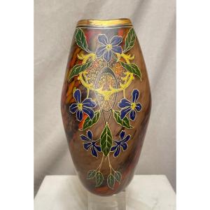 Legras Vase With Floral Motif 20th Century