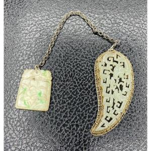 Pendentif En Jade Et Argent, Chine XXe Siècle