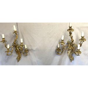 Pair Of Gilt Bronze Sconces, 19th Century