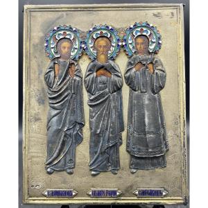 Icône russe représentant les trois saints, XIXe siècle