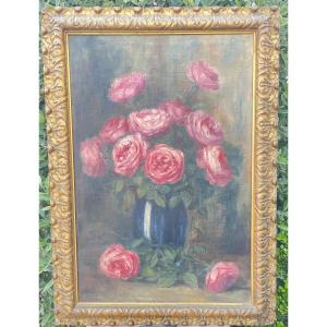 Huile sur toile, fleurs, XXe siècle
