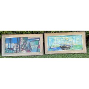 Pair Of Paintings By The Greek Artist Antonis Ninos, 20th Century