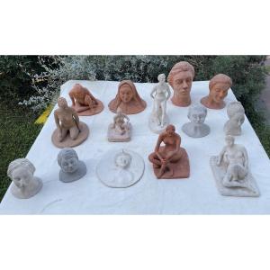 Ensemble de sculptures en terre cuite, stock d'entrepôt l'artiste, XXe siècle