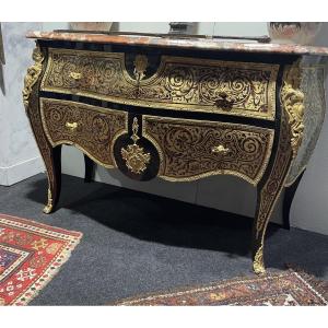 Boulle-style Chest Of Drawers In Stained Wood And Bronze, France, Napoleon III