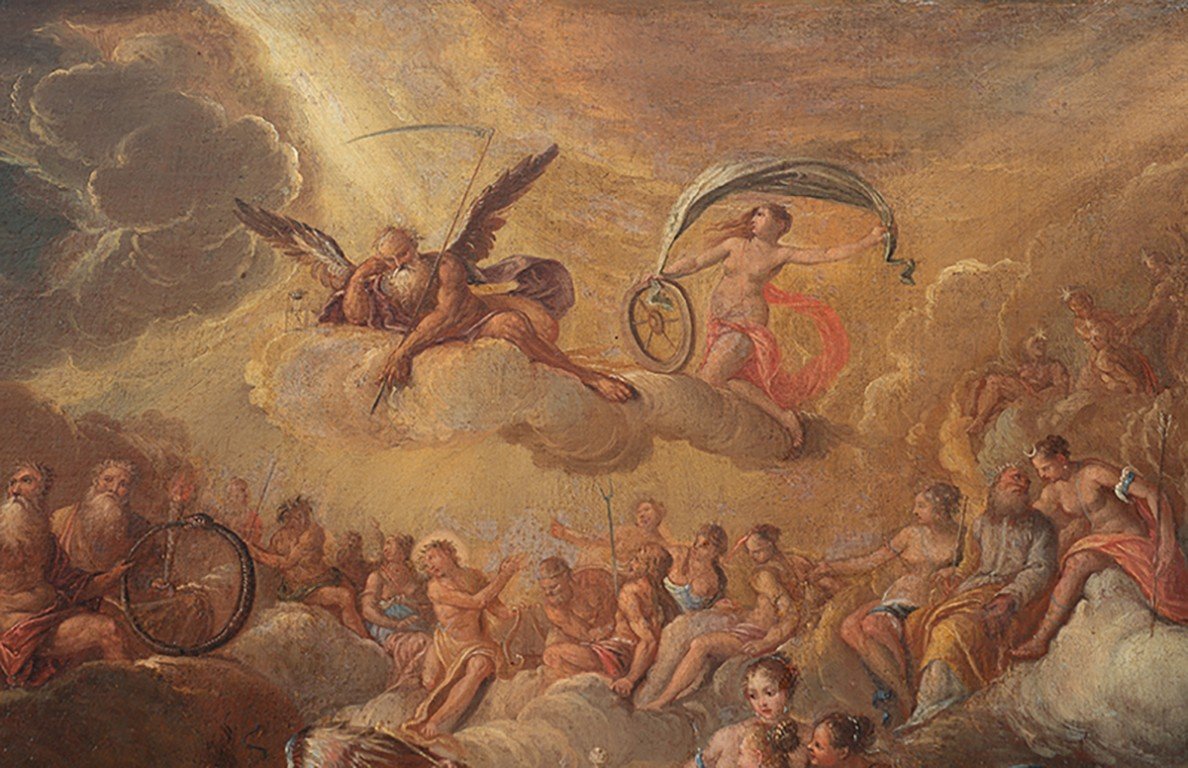 Peinture à l'Huile Sur Toile  Du 17ème Siècle, Scène Mythologique, Le Symposium Des Dieux-photo-5