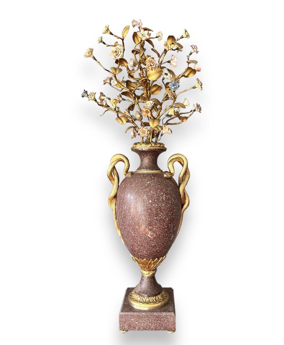 19eme Siècle, Paire De Vases En Porphyre égyptien, Bronze Doré, Porcelaine-photo-4