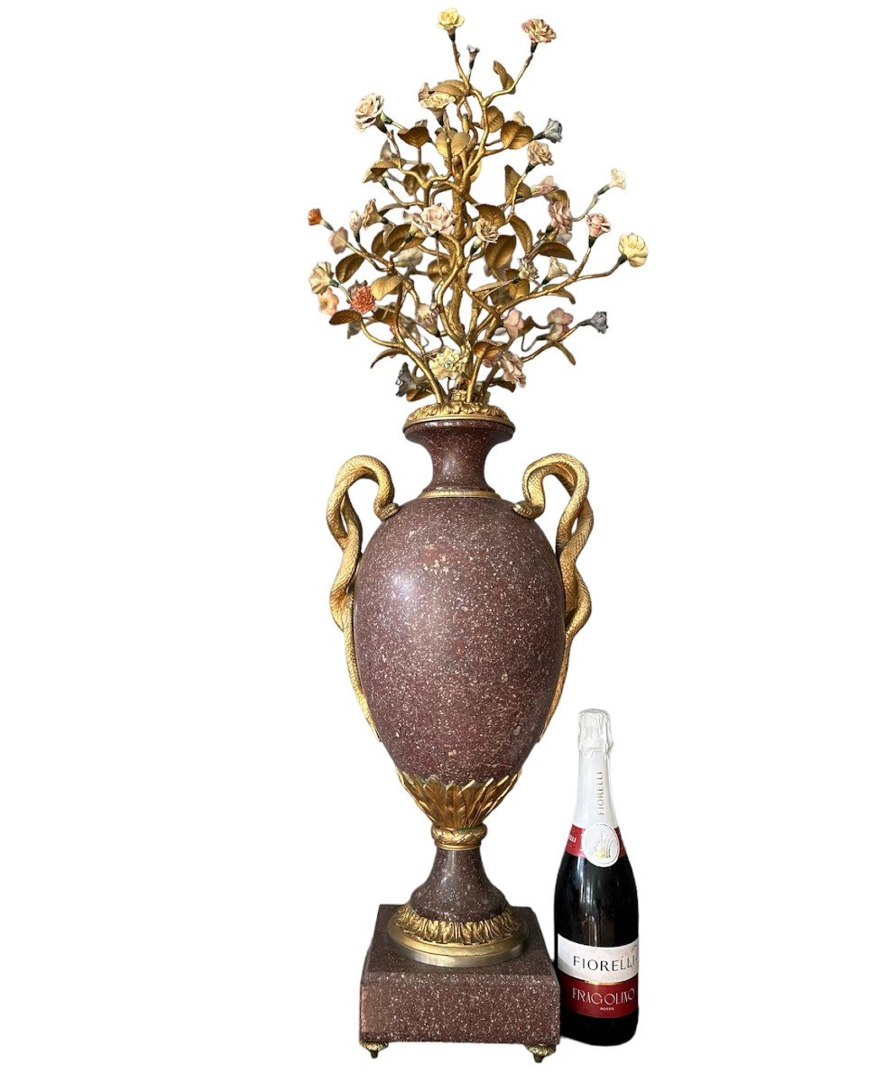 19eme Siècle, Paire De Vases En Porphyre égyptien, Bronze Doré, Porcelaine-photo-4