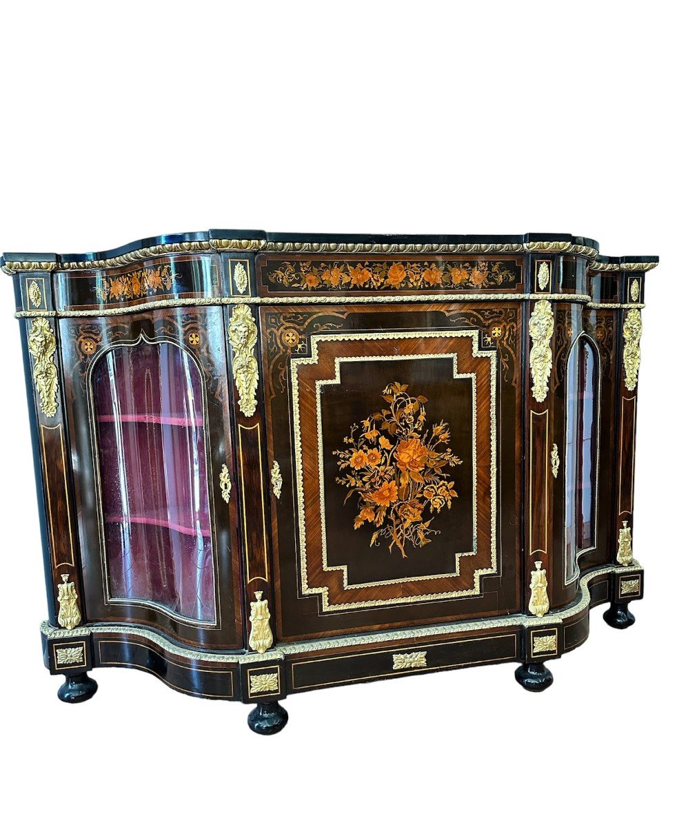 XIXème Siècle, Napoléon III, Ancienne Buffet En Bois Marqueté, Bronze Doré-photo-7