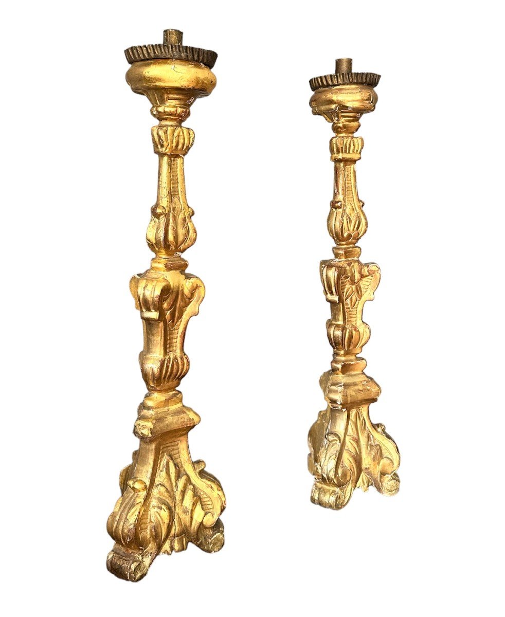 19th Century, Pair Of Gilded Wooden Torch Holders-photo-3