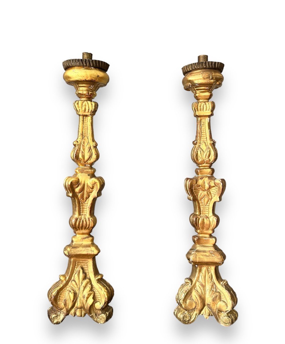 19th Century, Pair Of Gilded Wooden Torch Holders