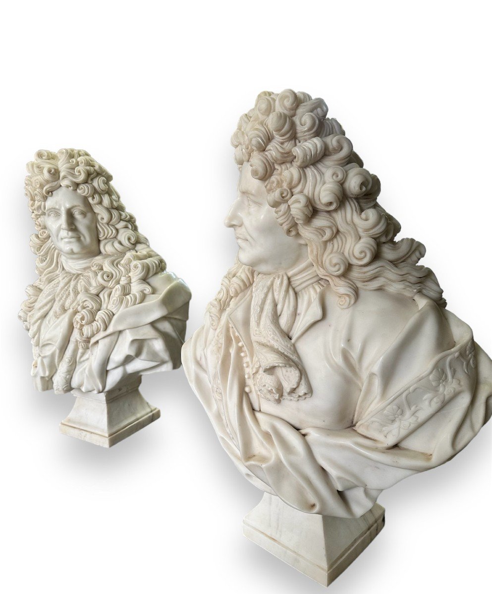 20th Century, Pair Of Large Marble Busts, Sun King, Louis XIV-photo-5