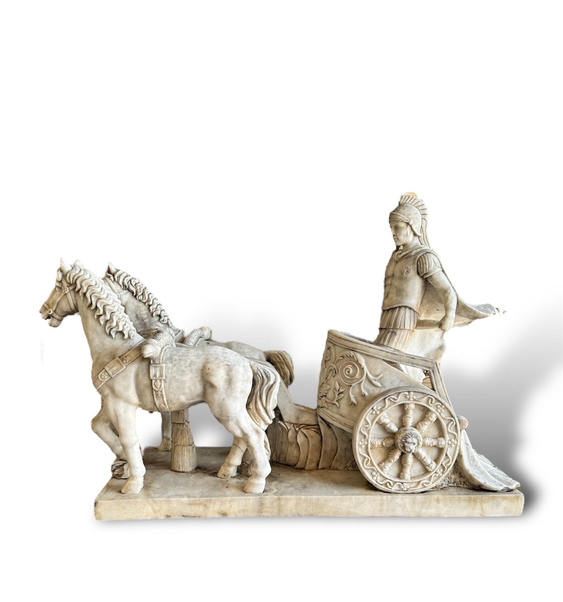 19th Century, Pair Of Marble Sculptures, Roman Chariot-photo-3
