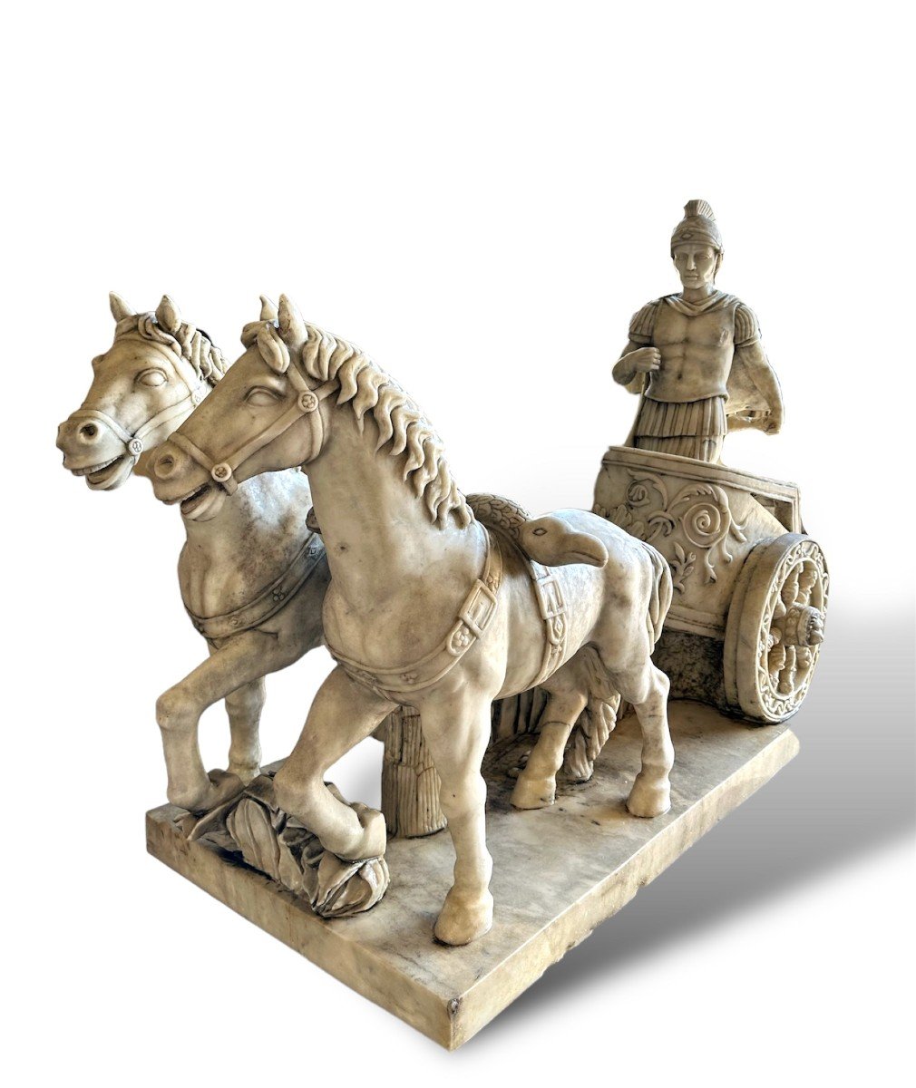 19th Century, Pair Of Marble Sculptures, Roman Chariot-photo-4