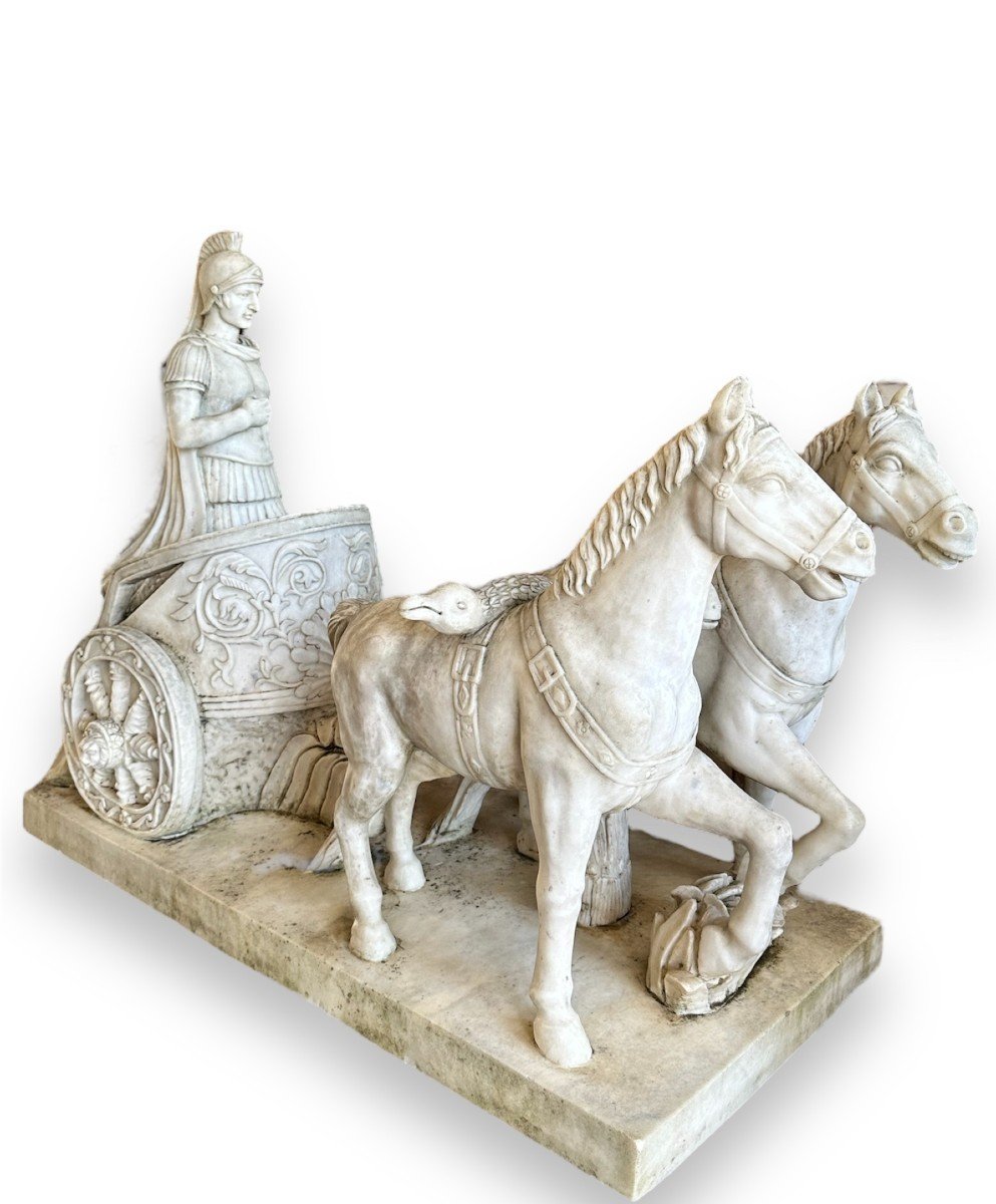 19th Century, Pair Of Marble Sculptures, Roman Chariot-photo-1