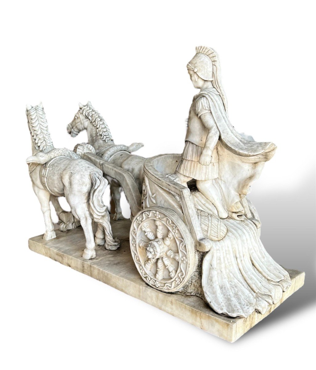 19th Century, Pair Of Marble Sculptures, Roman Chariot-photo-2
