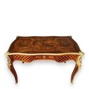 19th Century Inlaid Desk Mounted With Gilded Bronzes, By Paul Sormani
