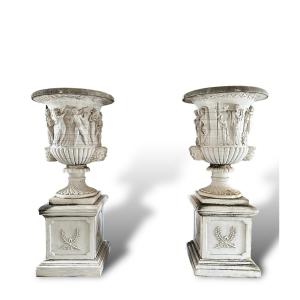 20ème Siècle, Paire De Grands Vases De Jardin En Marbre