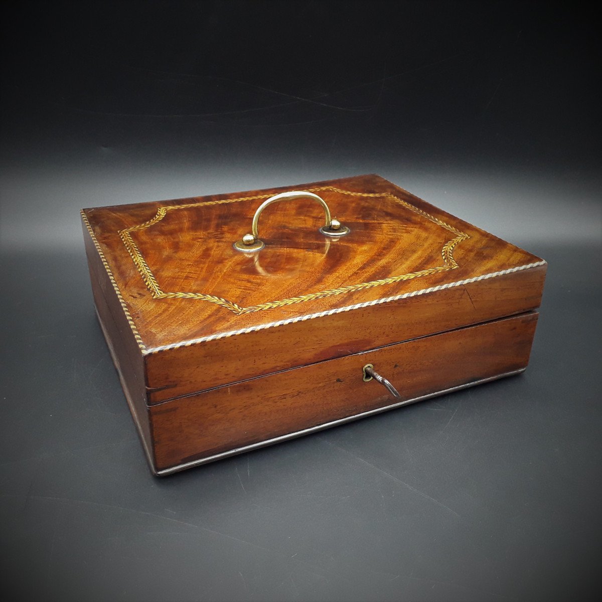 Boîte De Voyage marqueté, 19ème Siècle-photo-3