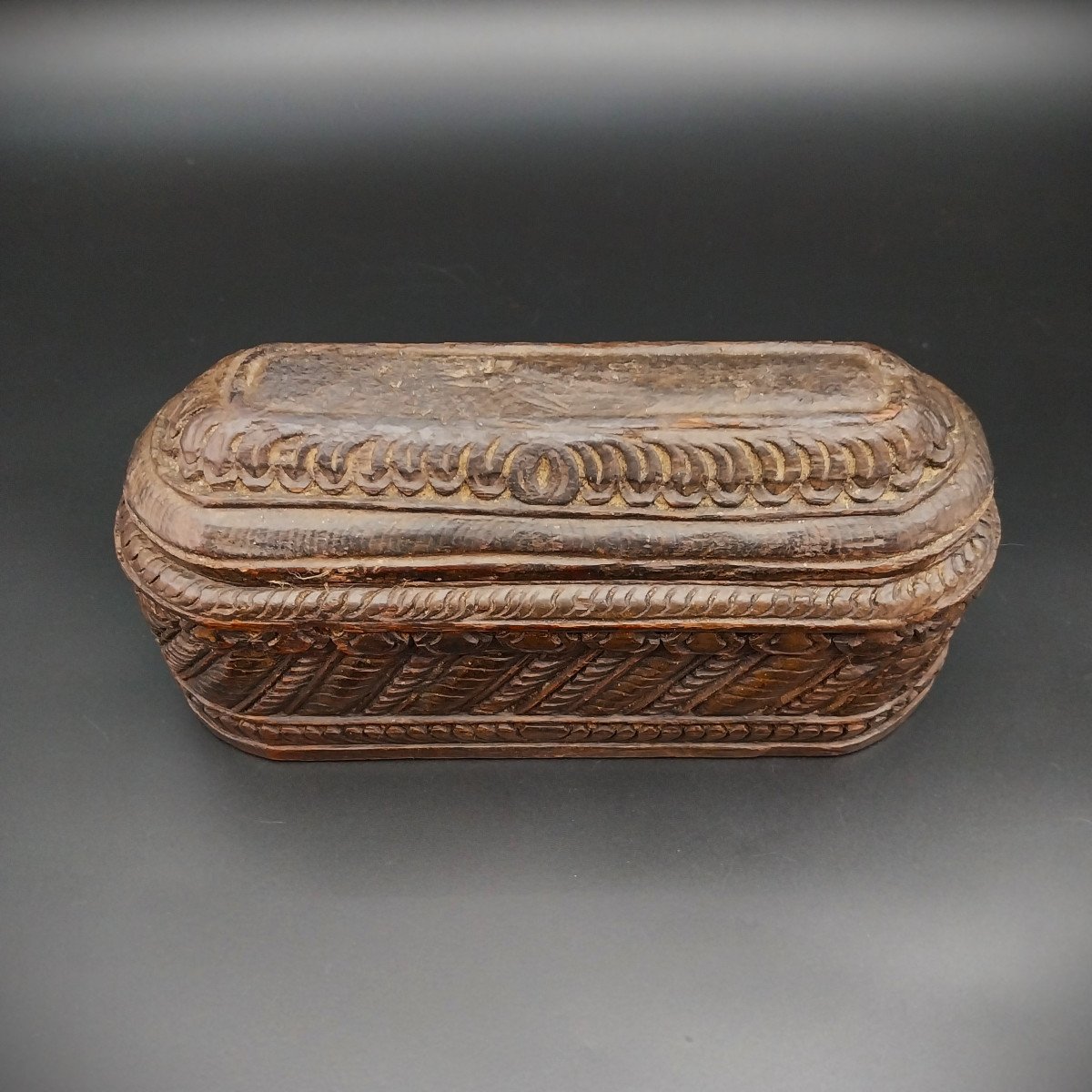 Hand-carved Wooden Box From The 18th Century-photo-3