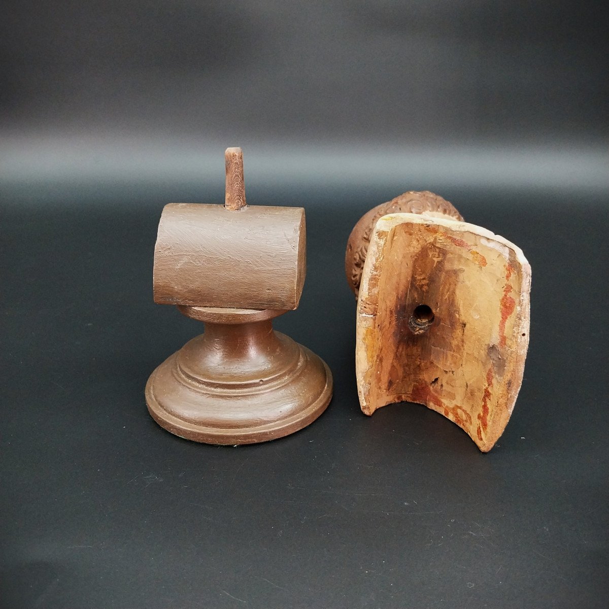 Little Bust, Sculpture, Hand Carved In Polychrome Wood From The 18th Century. -photo-6