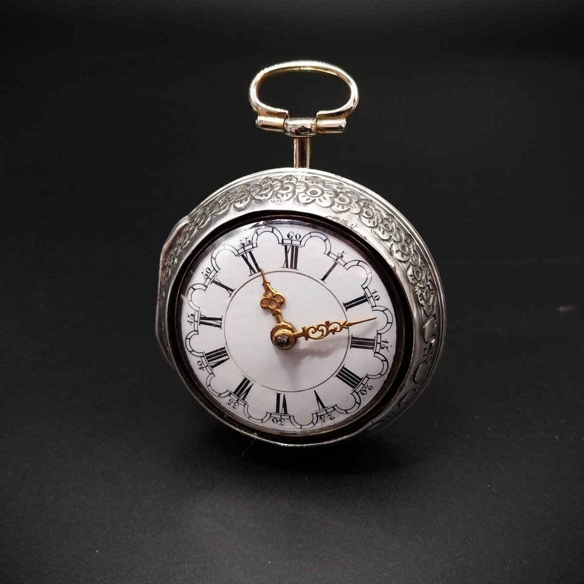 Repoussé Verge Pocket Watch, 18th Century-photo-2