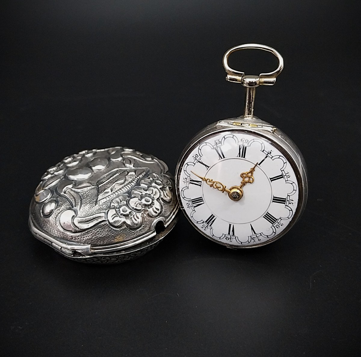 Repoussé Verge Pocket Watch, 18th Century-photo-4