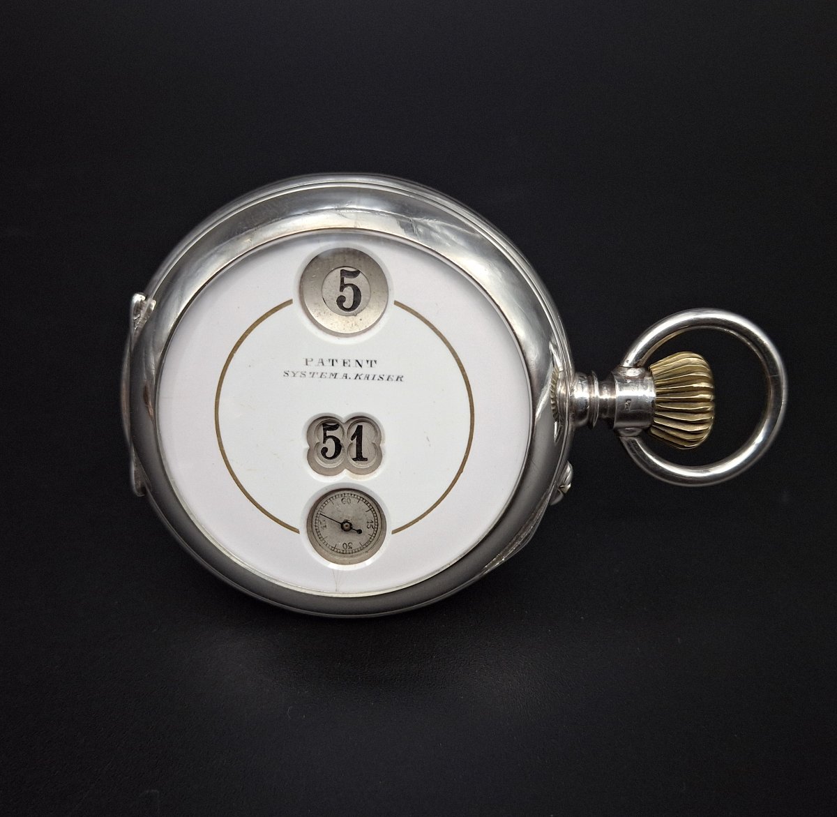 Très Rare Montre Gousset avec heures et minutes sautantes System Kaiser, 1890-photo-7