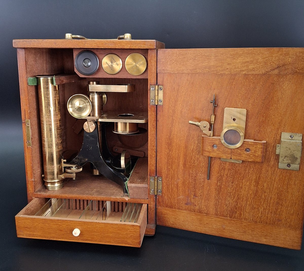 Microscope With Original Case And Accessories By J.h. Steward, London, 1870-photo-3
