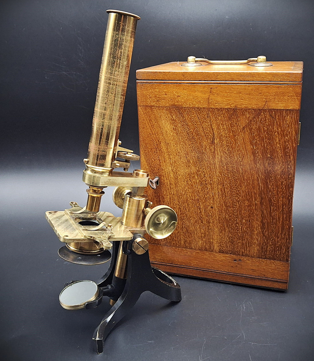 Microscope With Original Case And Accessories By J.h. Steward, London, 1870-photo-1