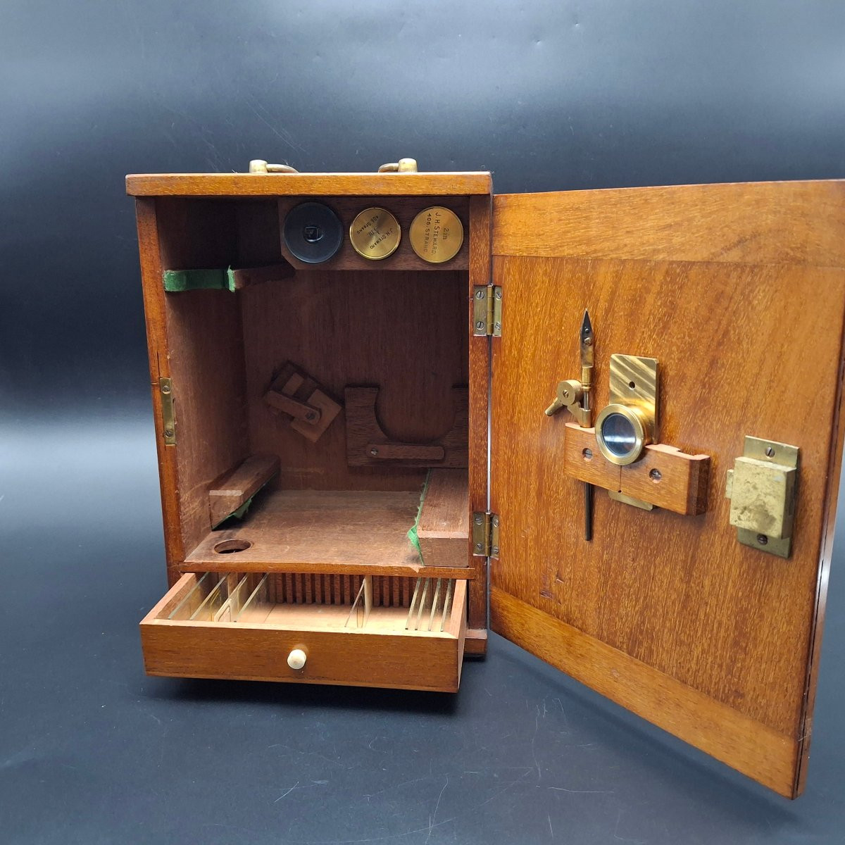 Microscope With Original Case And Accessories By J.h. Steward, London, 1870-photo-2