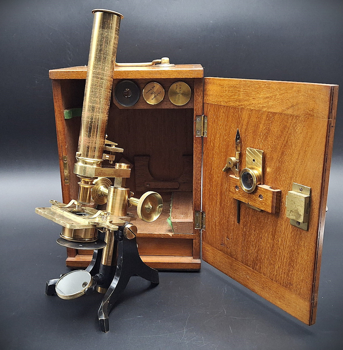 Microscope With Original Case And Accessories By J.h. Steward, London, 1870